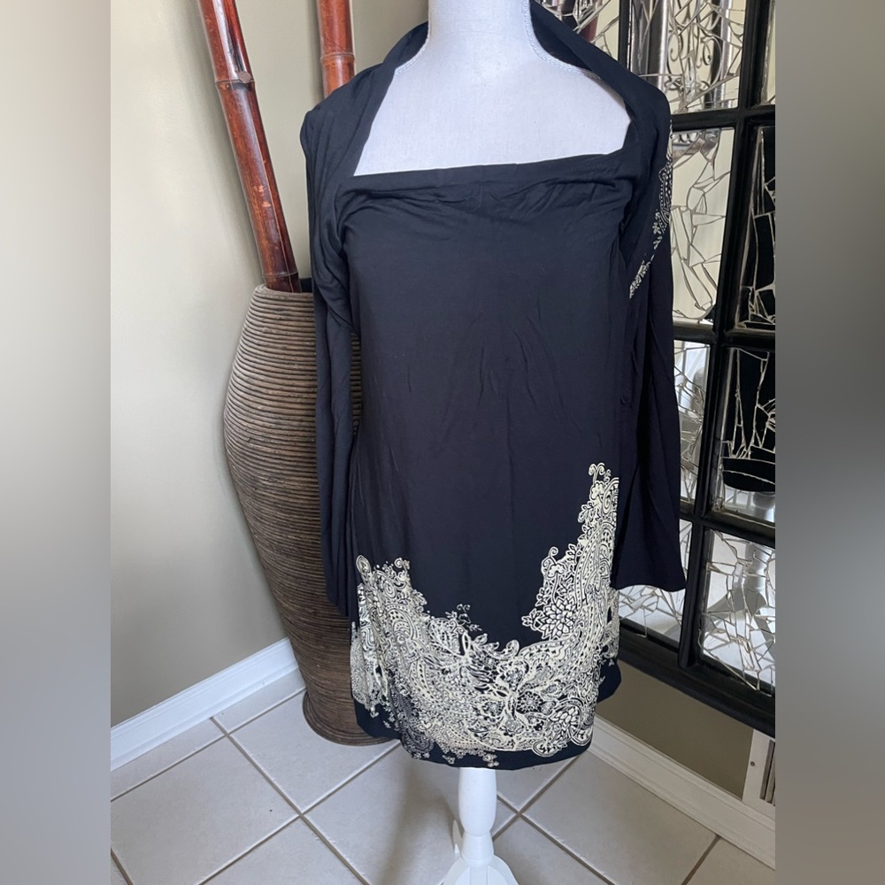 Women’s Boutique Hot Choco Black Dress with Gold & Crystals in bottom M Made USA